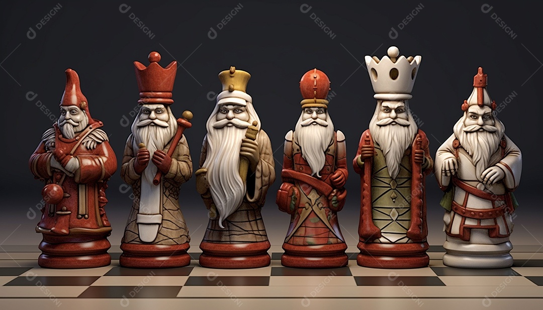 Um jogo de xadrez 3D exclusivo do Papai Noel onde o xadrez
