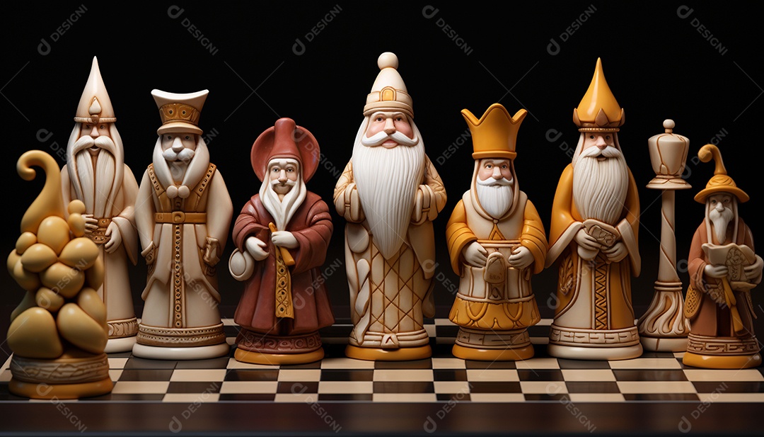 Um jogo de xadrez 3D exclusivo do Papai Noel onde o xadrez
