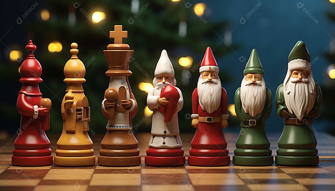 Um jogo de xadrez 3D exclusivo do Papai Noel onde o xadrez