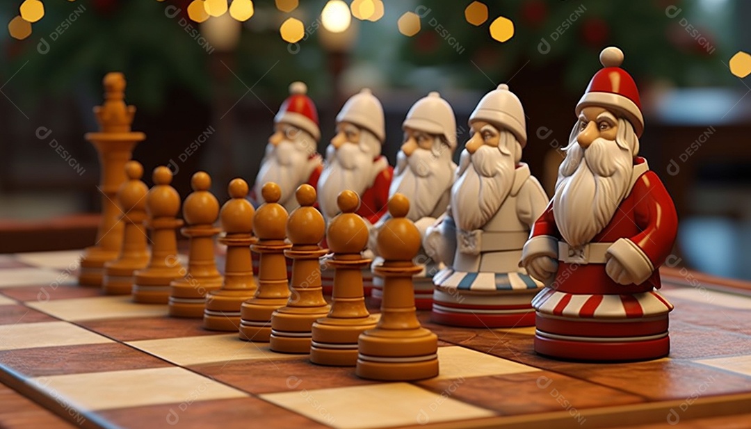 Um jogo de xadrez 3D exclusivo do Papai Noel onde o xadrez