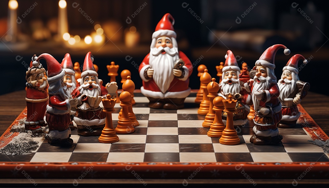 Um jogo de xadrez 3D exclusivo do Papai Noel onde o xadrez