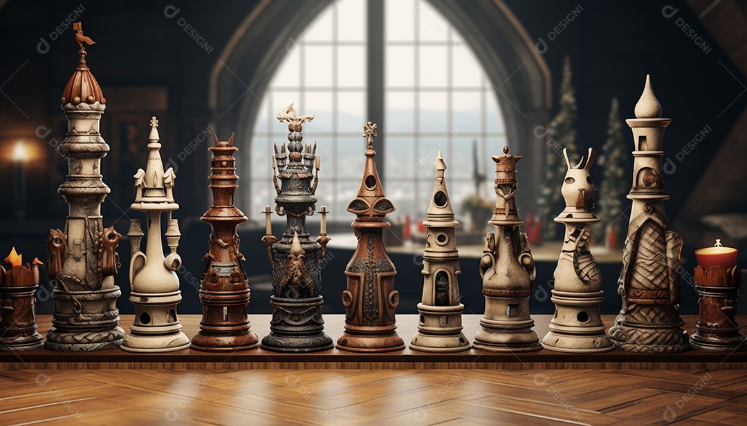 Um jogo de xadrez 3D exclusivo do Papai Noel onde o xadrez