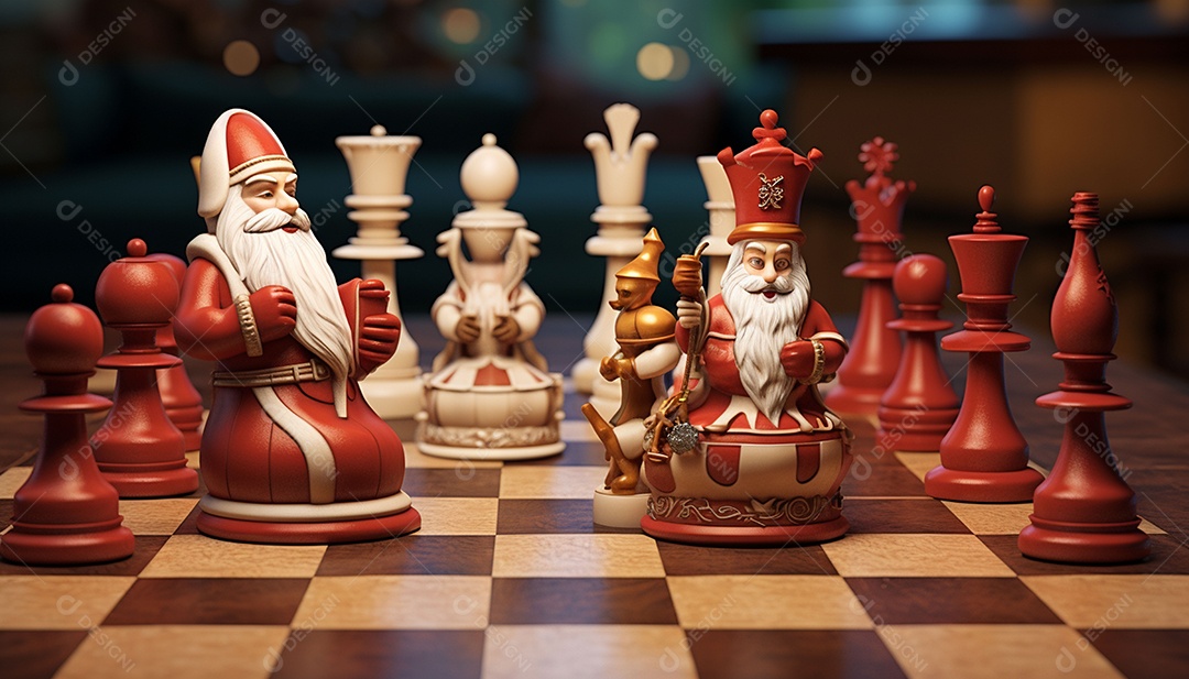 Um jogo de xadrez 3D exclusivo do Papai Noel onde o xadrez