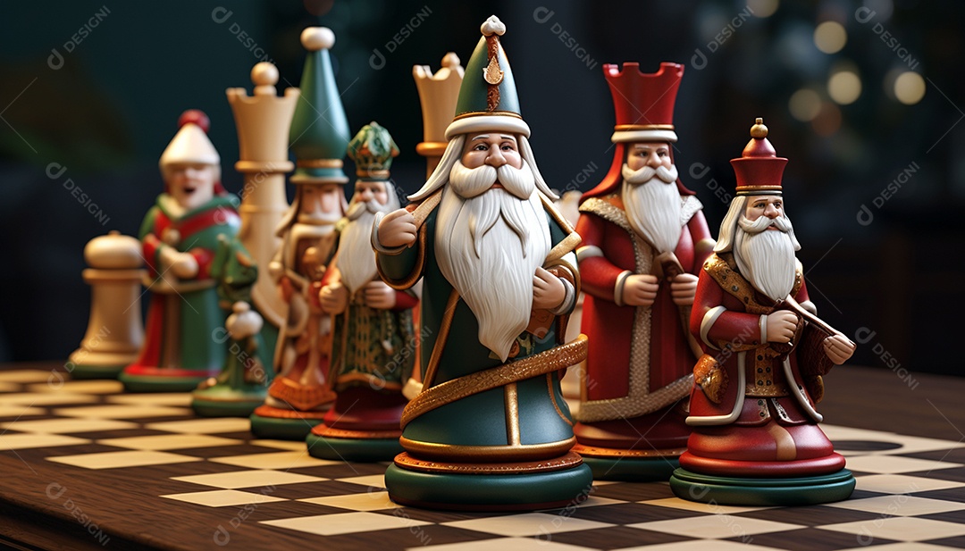Um jogo de xadrez 3D exclusivo do Papai Noel onde o xadrez