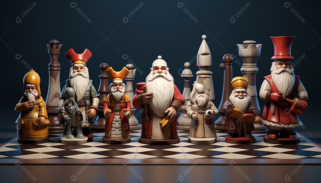Um jogo de xadrez 3D exclusivo do Papai Noel onde o xadrez