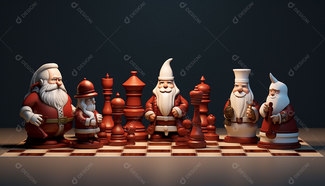 Um jogo de xadrez 3D exclusivo do Papai Noel onde o xadrez