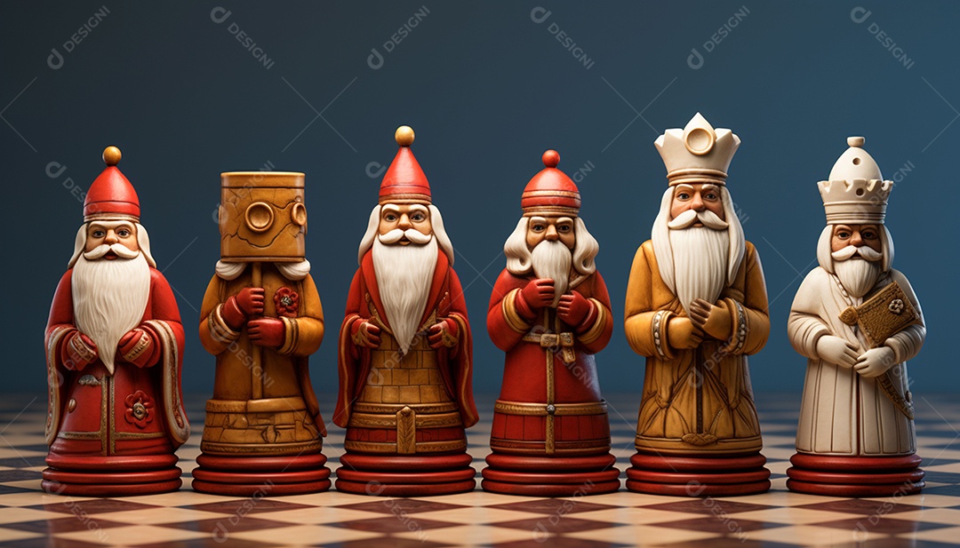 Um jogo de xadrez 3D exclusivo do Papai Noel onde o xadrez