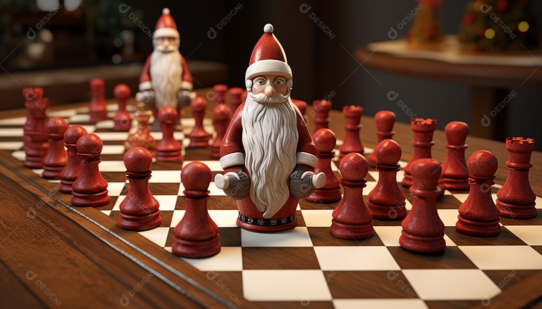 Um jogo de xadrez 3D exclusivo do Papai Noel onde o xadrez