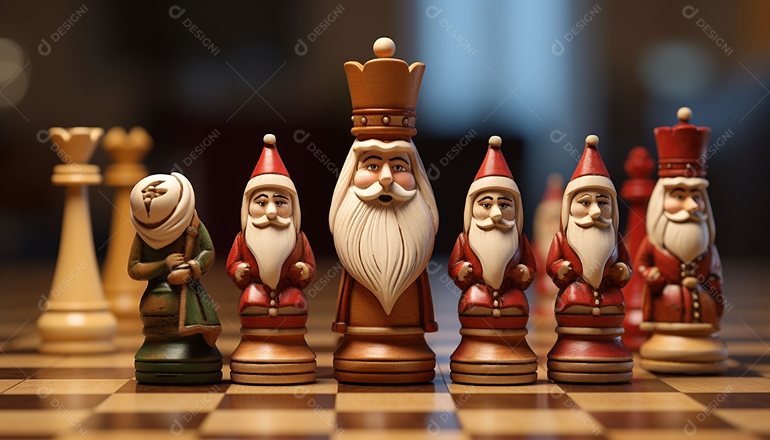 Um jogo de xadrez 3D exclusivo do Papai Noel onde o xadrez