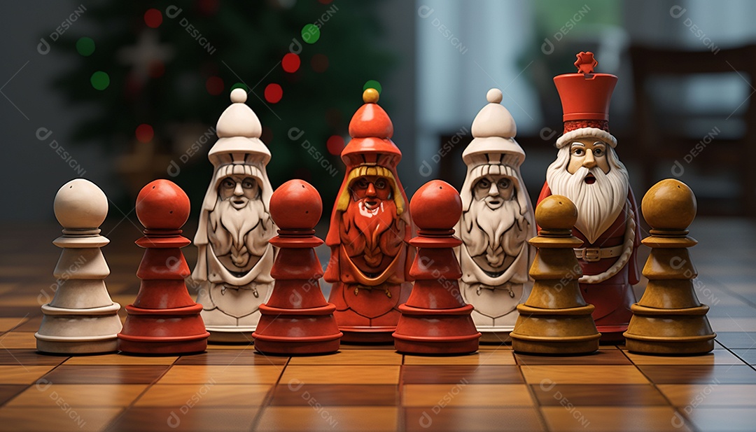 Um jogo de xadrez 3D exclusivo do Papai Noel onde o xadrez