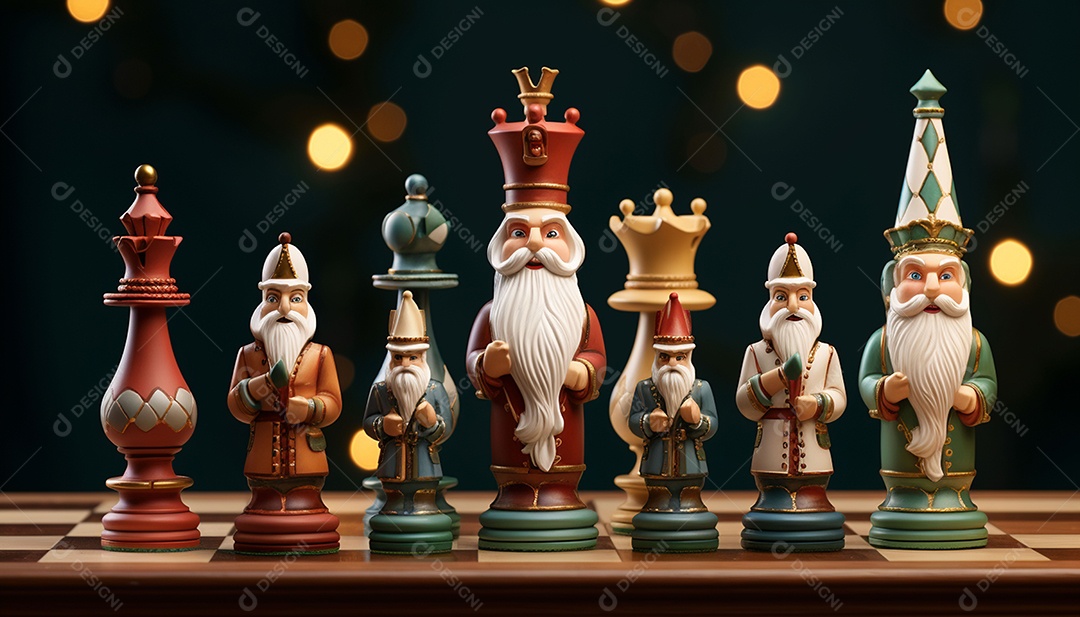 Um jogo de xadrez 3D exclusivo do Papai Noel onde o xadrez