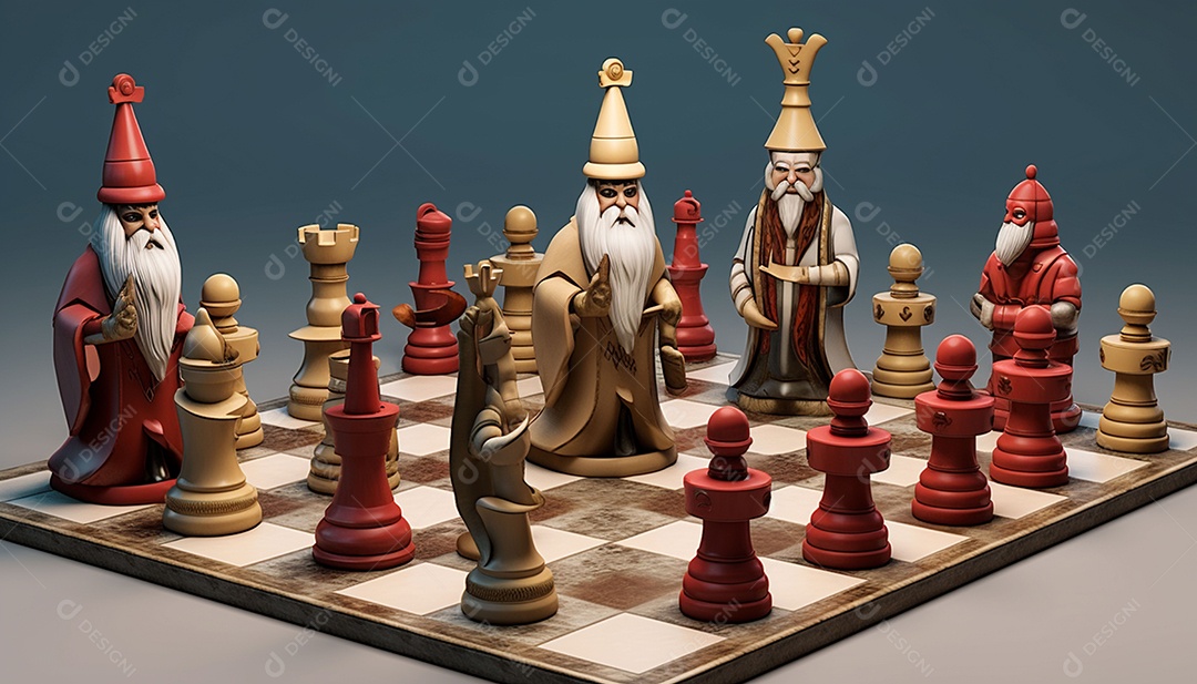 Um jogo de xadrez 3D exclusivo do Papai Noel onde o xadrez