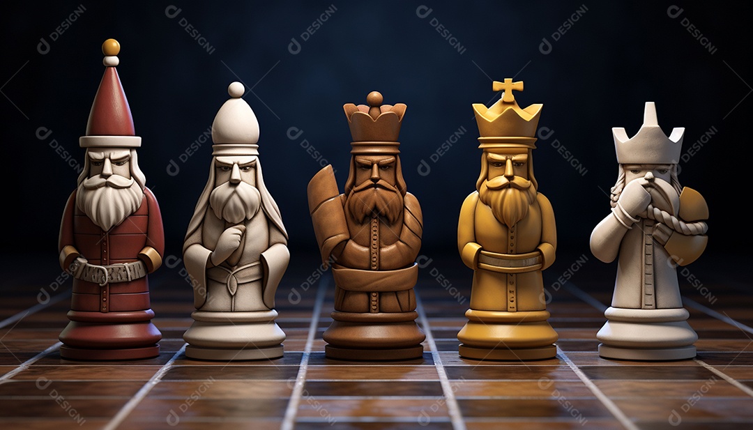 Um jogo de xadrez 3D exclusivo do Papai Noel onde o xadrez