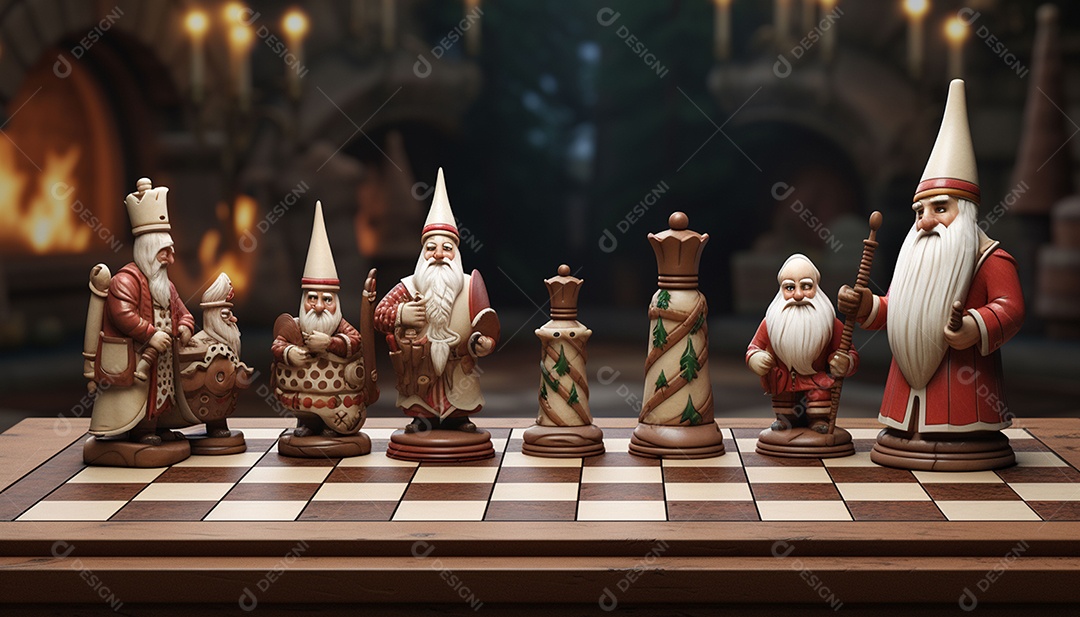 Um jogo de xadrez 3D exclusivo do Papai Noel onde o xadrez