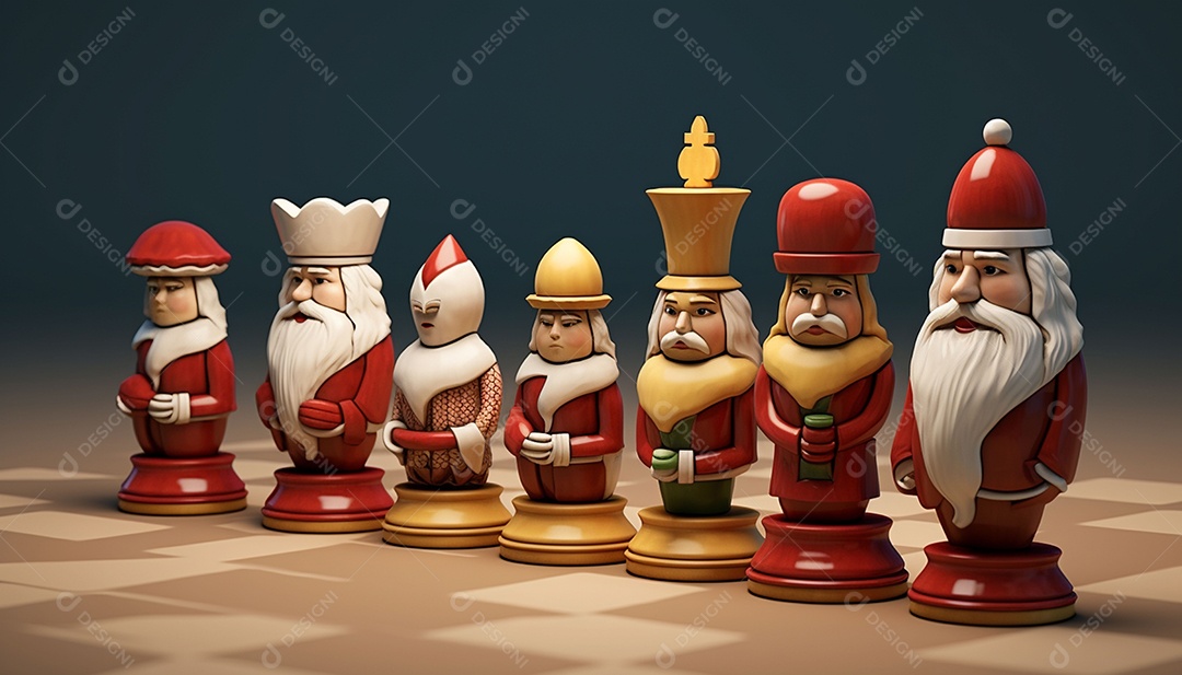 Um jogo de xadrez 3D exclusivo do Papai Noel onde o xadrez