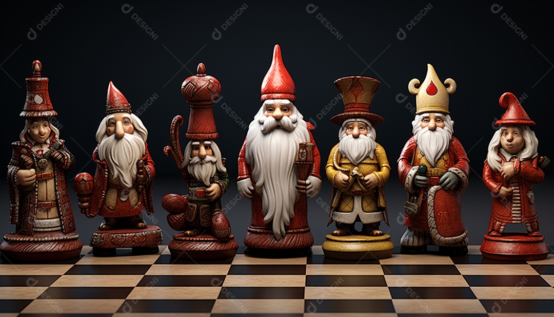 Um jogo de xadrez 3D exclusivo do Papai Noel onde o xadrez