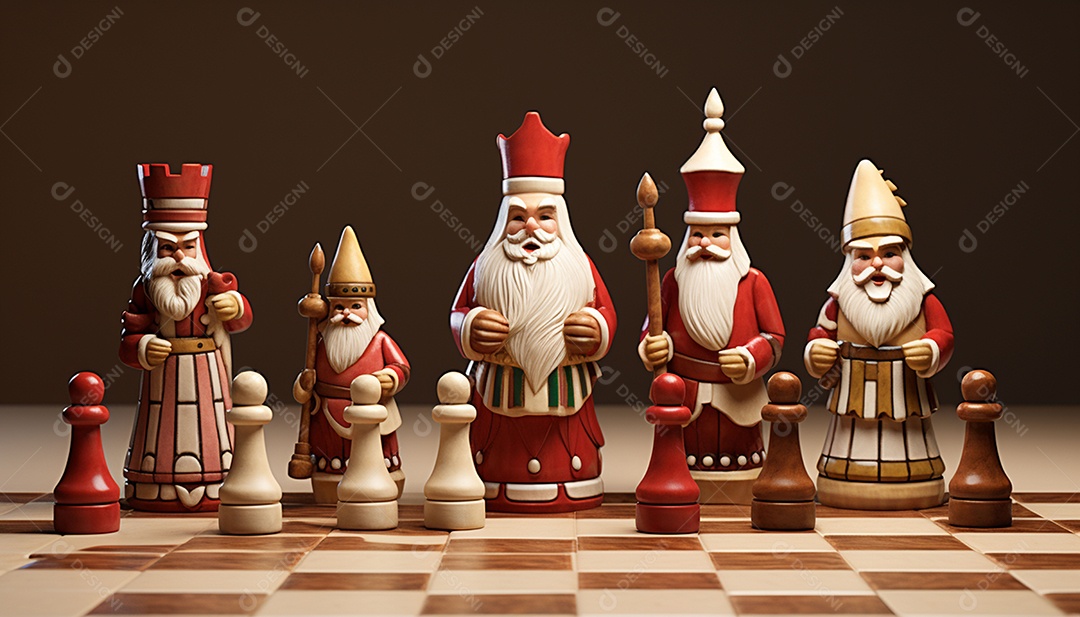 Um jogo de xadrez 3D exclusivo do Papai Noel onde o xadrez
