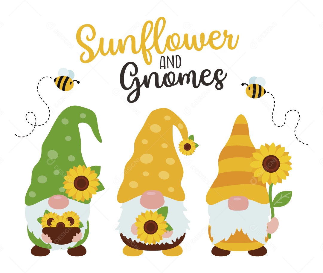 Gnomos e Abelhas Ilustração Vetor EPS