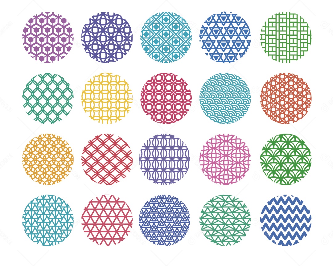 Conjunto de Padrões em Forma Redonda Ilustração Vetor EPS