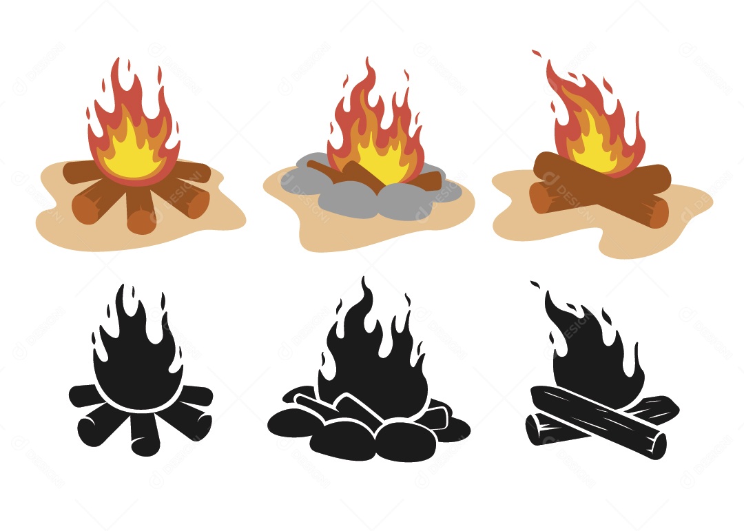 Conjunto de Fogueira Ilustração Vetor EPS