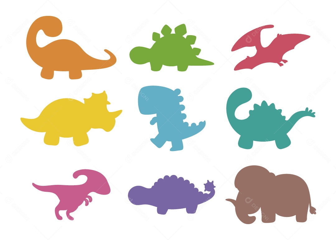 Conjunto de Dinossauros Coloridos Ilustração Vetor EPS