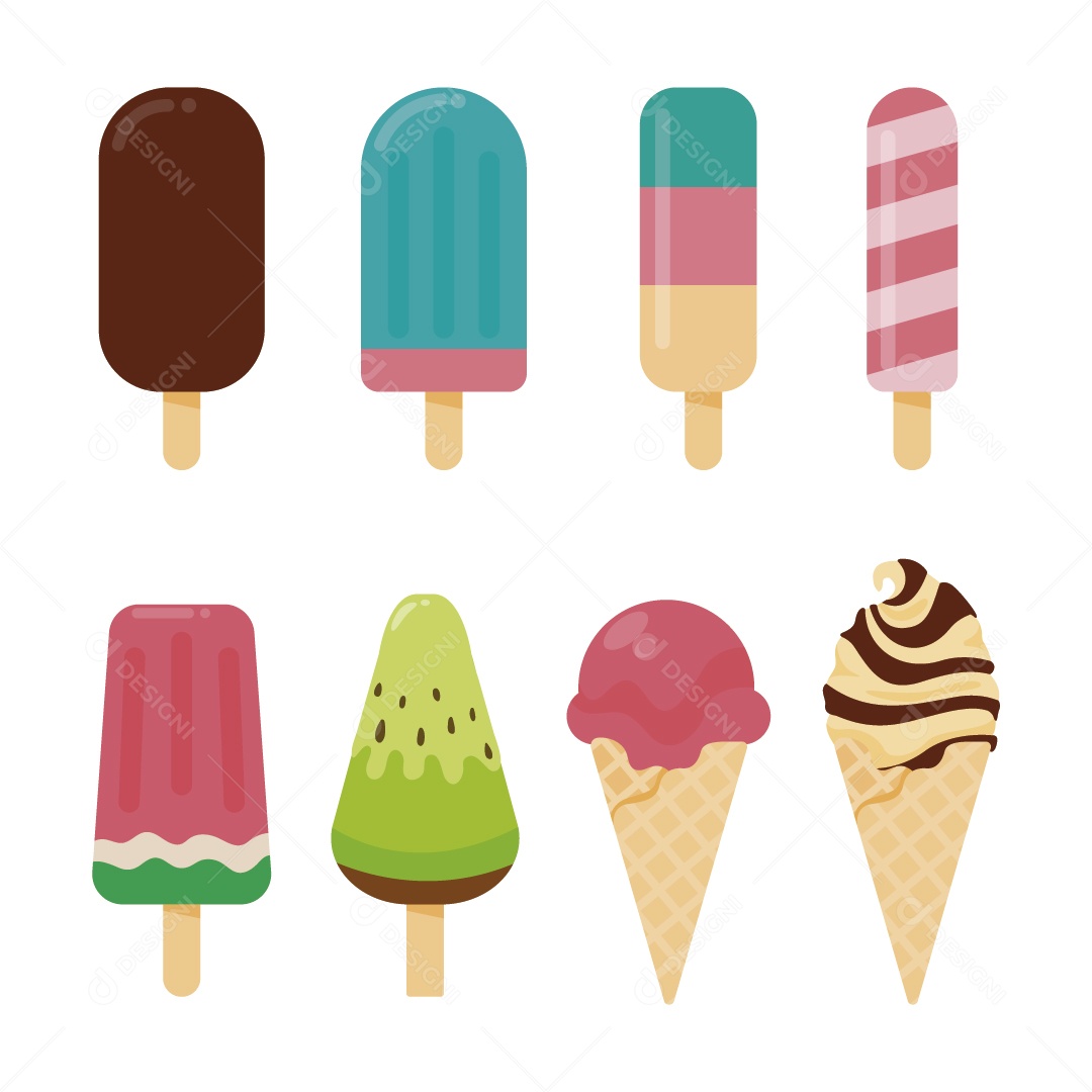 Conjunto de Sorvetes Ilustração Vetor EPS
