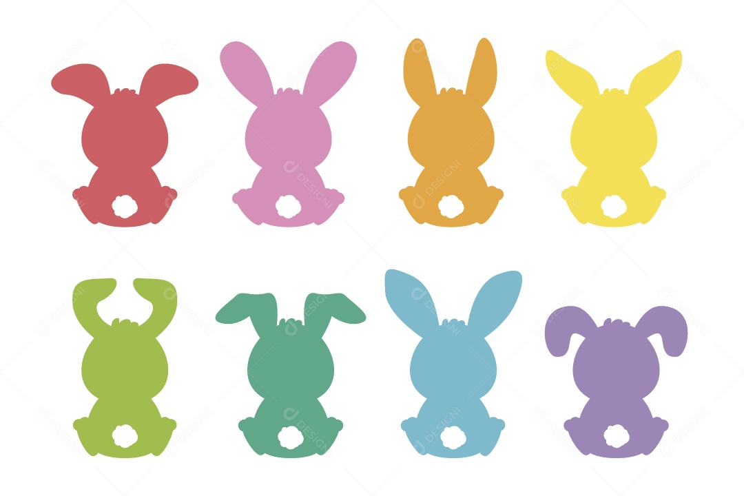 Conjunto de Silhuetas de Coelhos Ilustração Vetor EPS