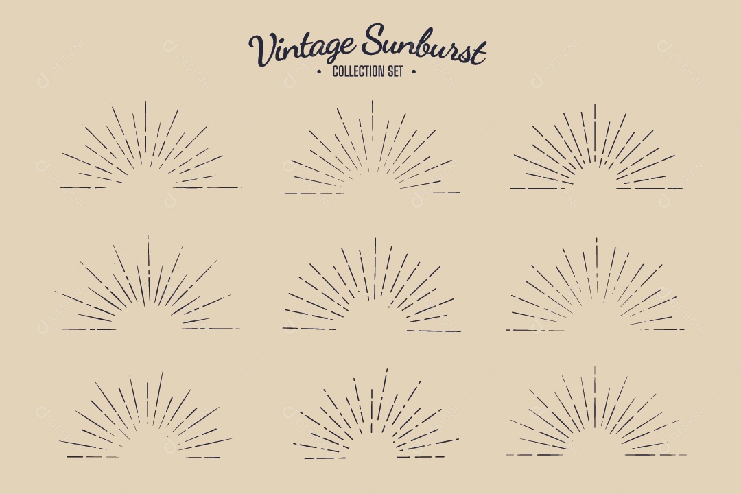 Conjunto de Coleção vintage Sunburst Retrô Solar Vetor EPS
