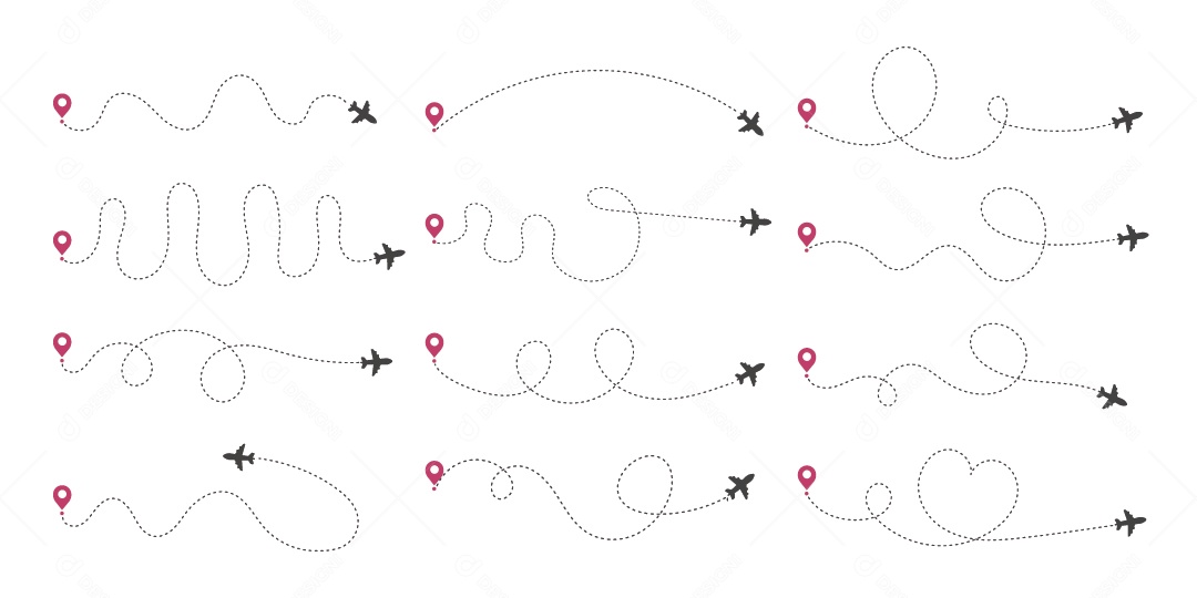 Conjunto de Rotas de Avião Ilustração Vetor EPS