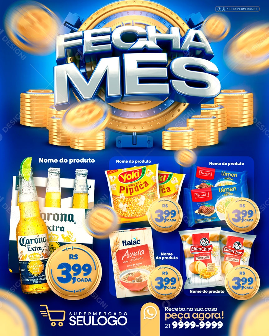 Social Media Encarte Fecha Mês Supermercado PSD Editável