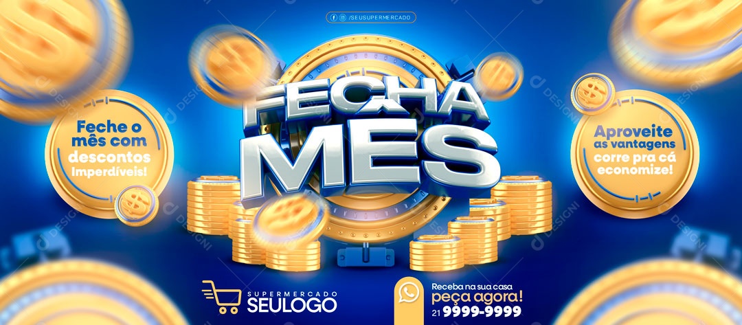 Social Media Feche o Mês Com Descontos Supermercado PSD Editável