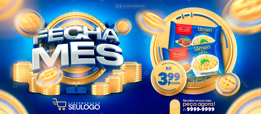 Social Media Fecha Mês Supermercado PSD Editável