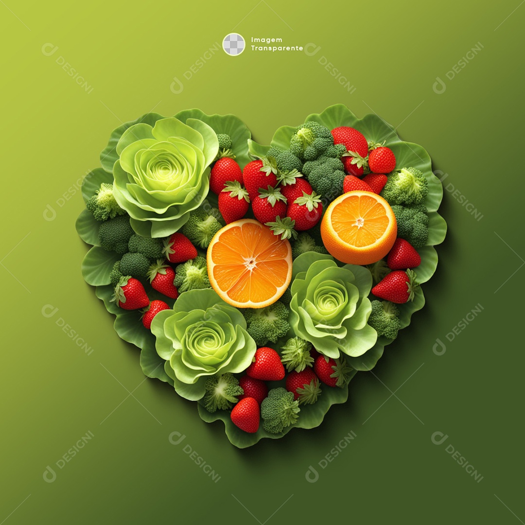 Elemento 3D Coração De Frutas e Verduras Para Composição PSD