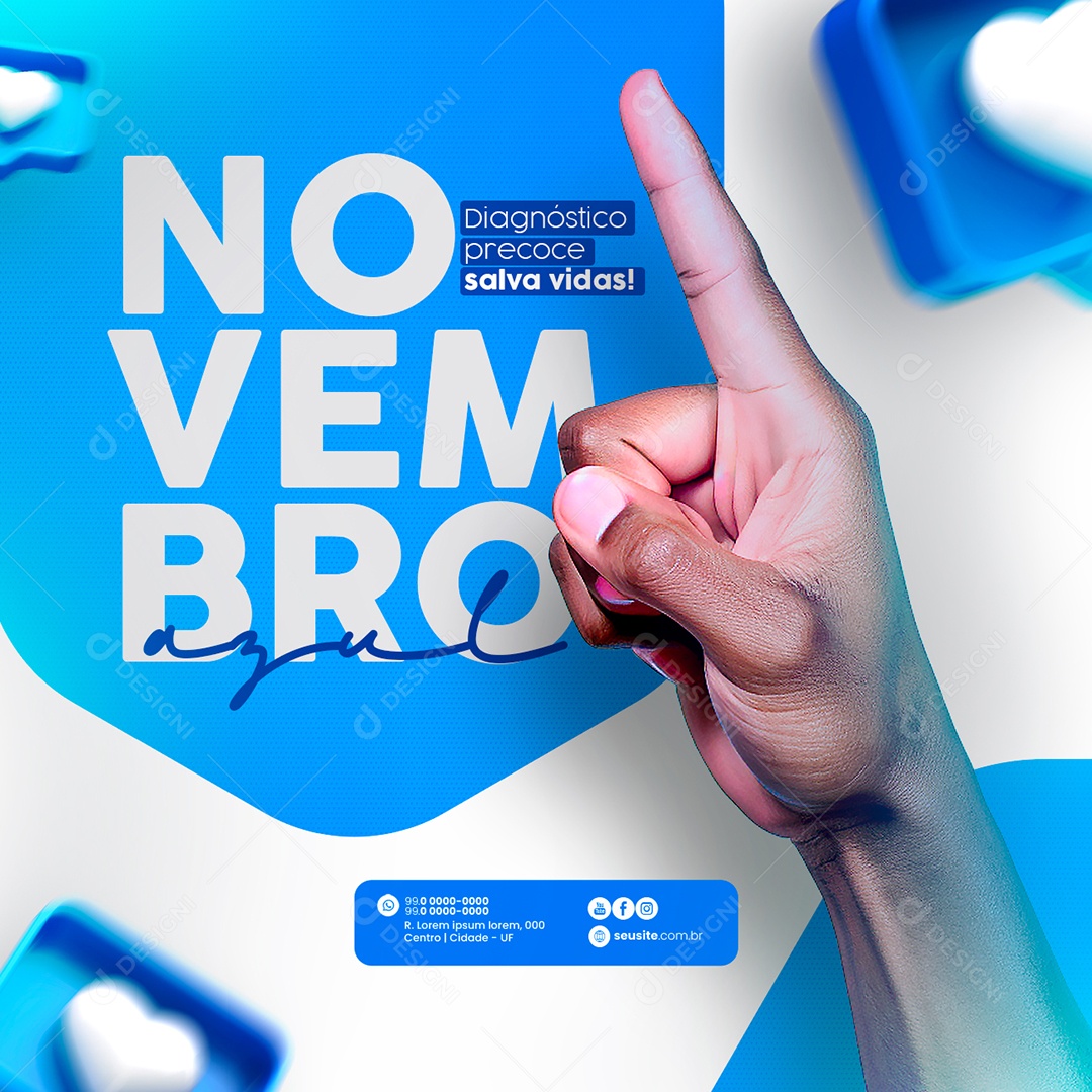 Novembro Azul Diagnóstico Precoce Salva Vidas Social Media PSD Editável