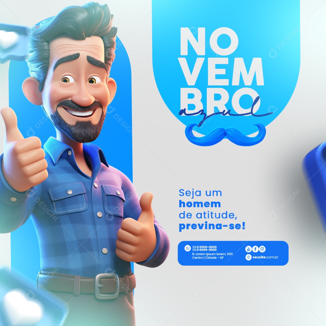 Novembro Azul Seja um Homem de Atitude Previna se Mês de Combate ao Câncer de Próstata Social Media PSD Editável