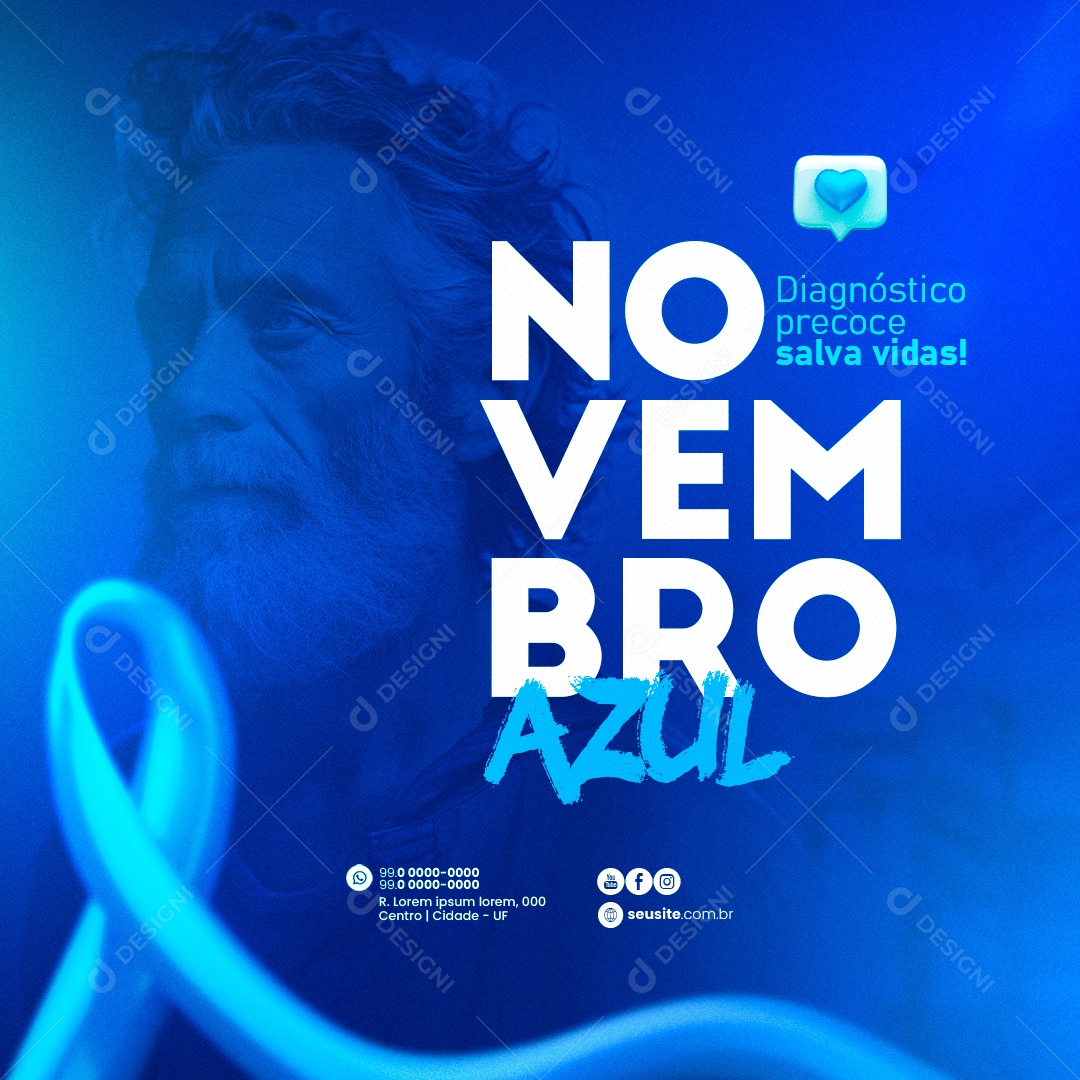 Novembro Azul Diagnóstico Precoce Salva Vidas Social Media PSD Editável