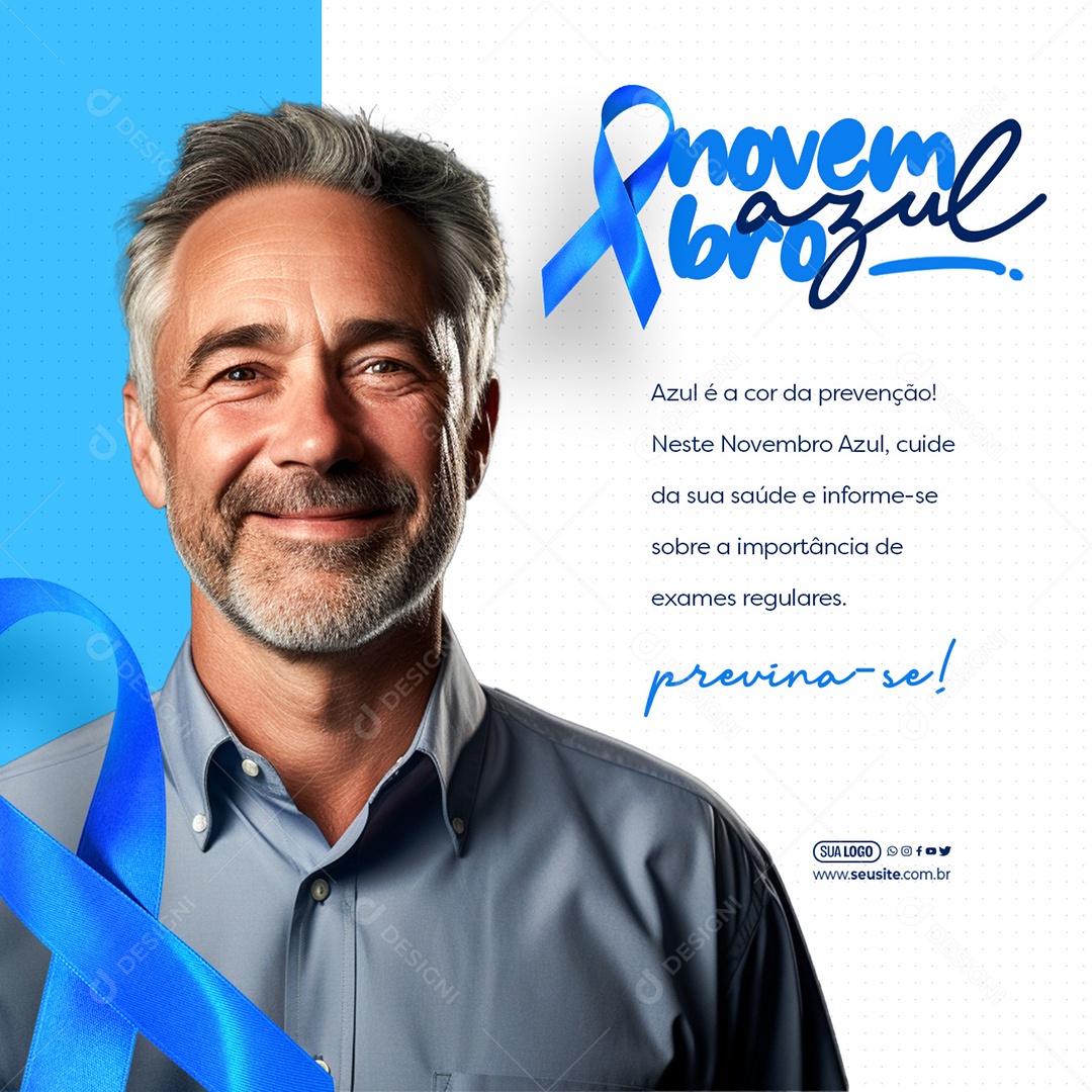 Novembro Azul Cuide da sua Saúde e Informe-se Sobre a Importância de Exames Regulares Social Media PSD Editável