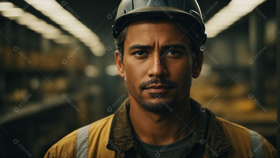 Homem moreno usando capacete de segurança.