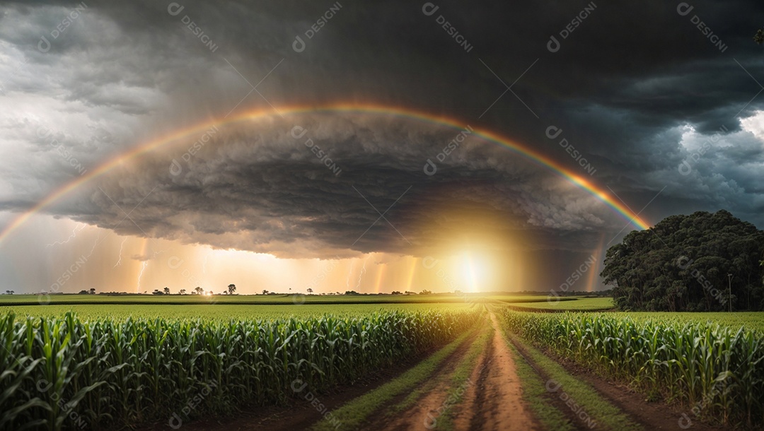 Imagem cinematográfica de uma fazenda agrícola pacífica no campo