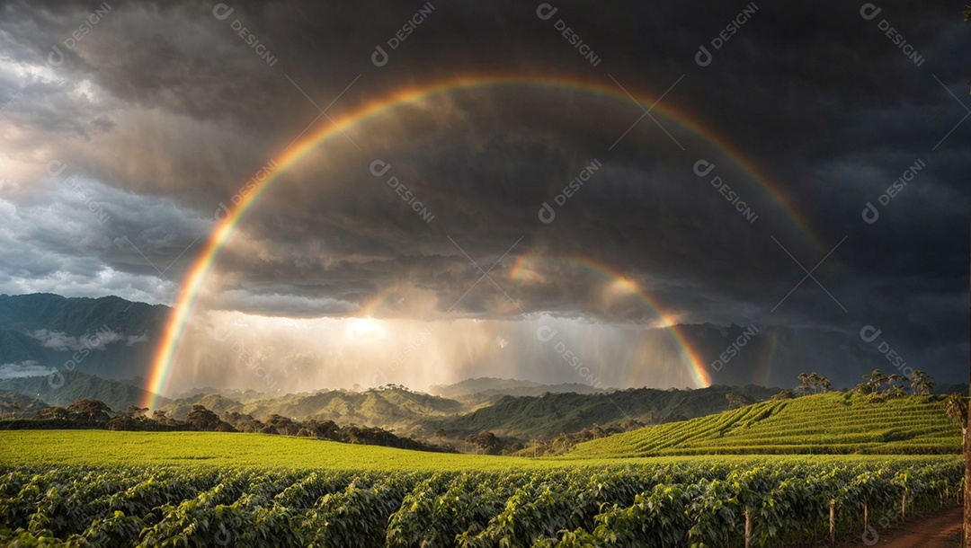 Imagem cinematográfica de uma fazenda agrícola pacífica no campo