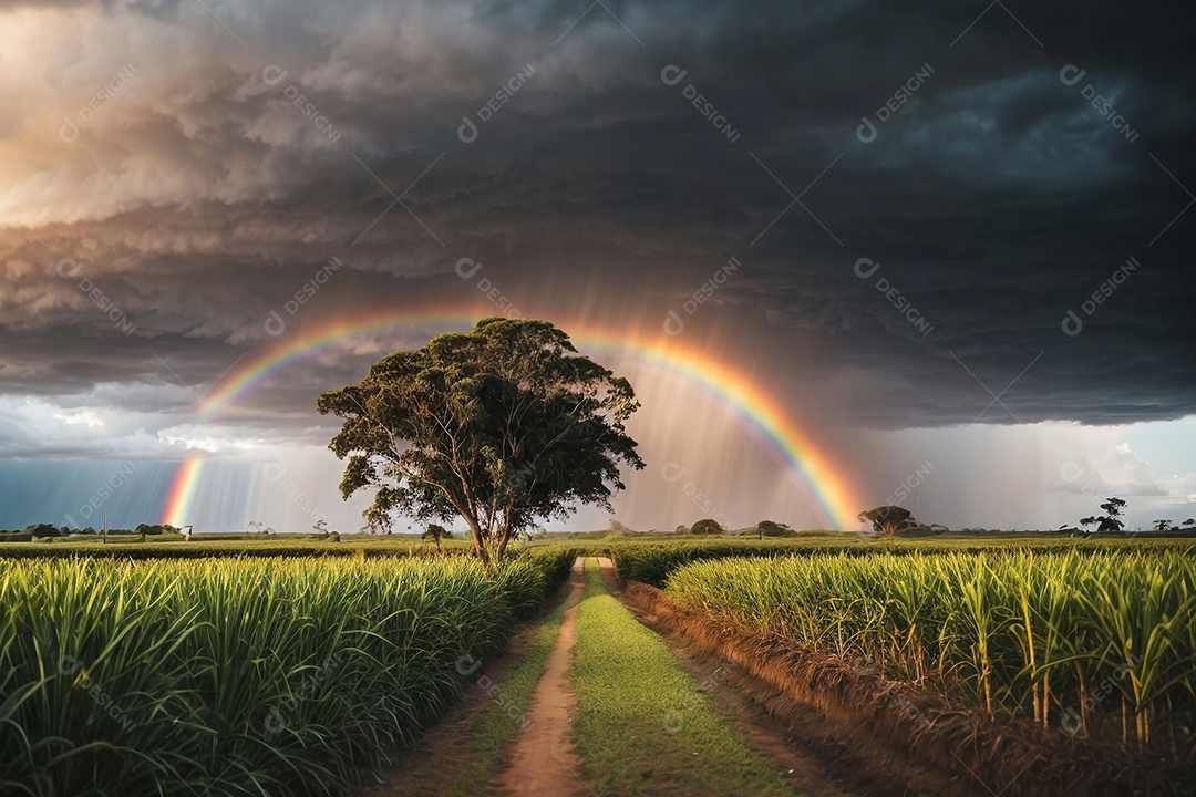 Imagem cinematográfica de uma fazenda agrícola pacífica no campo