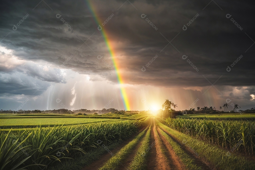 Imagem cinematográfica de uma fazenda agrícola pacífica no campo