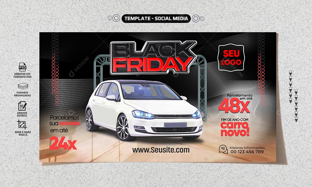 Social Media Banner Black Friday Concessionária Carro Novo PSD Editável