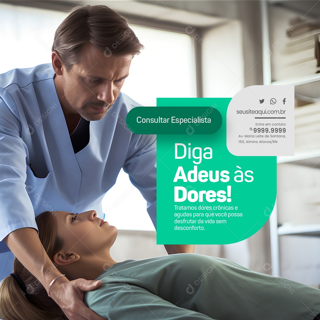 Fisioterapia Consultar Especialista Diga Adeus às Dores Social Media PSD Editável