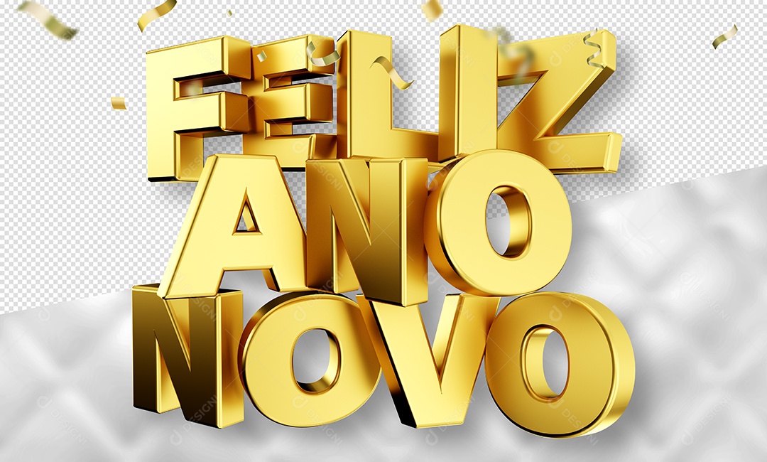 Texto 3D Feliz Ano Novo Dourado Para Composição PSD