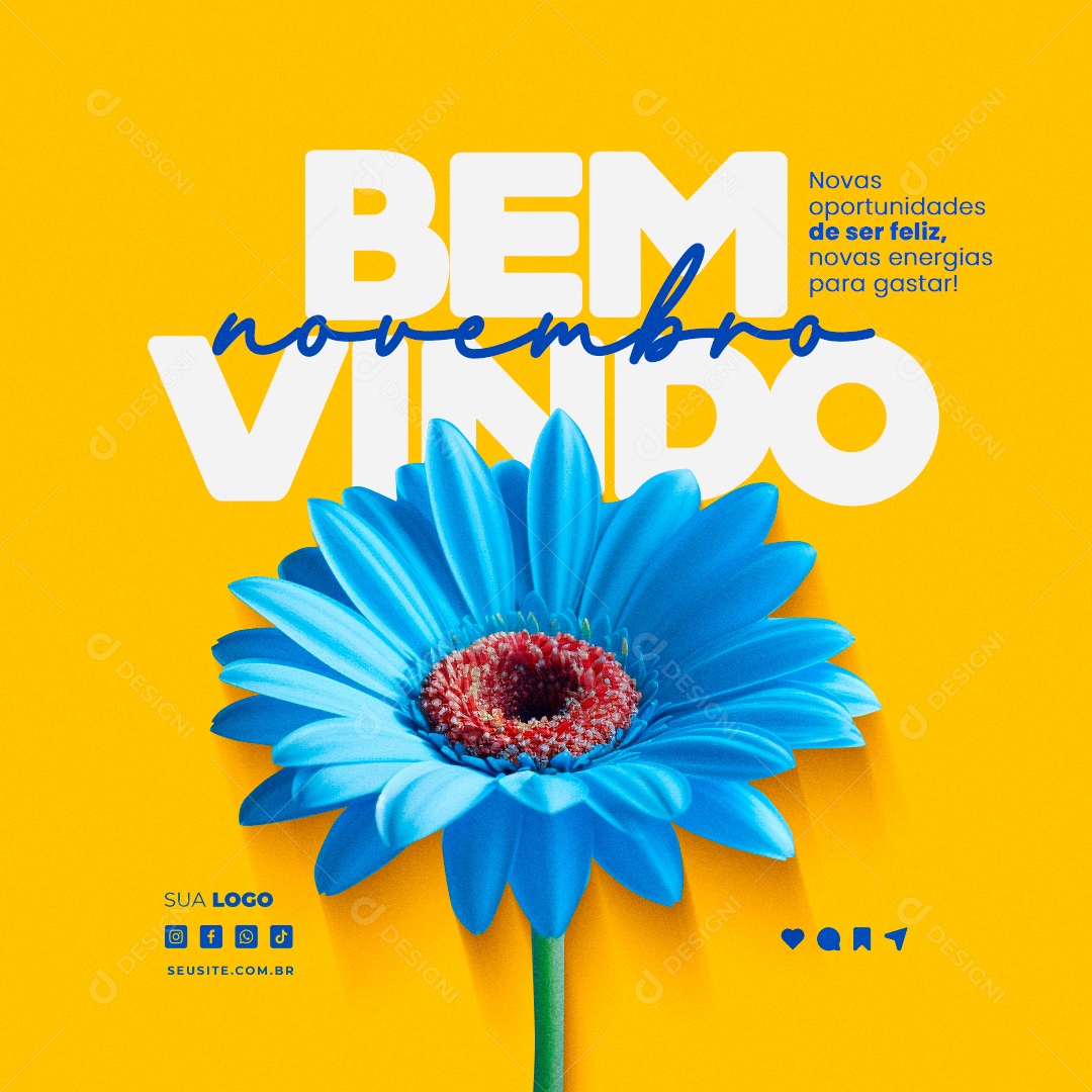 Bem Vindo Novembro Novas Oportunidades de Ser Feliz Social Media PSD Editável