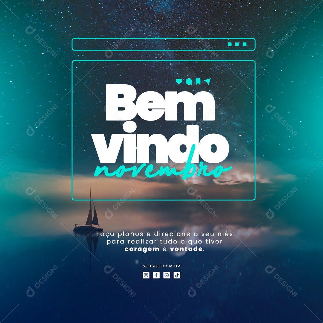 Bem Vindo Novembro Faça Planos e Direcione o seu Mês para Realizar Tudo Social Media PSD Editável
