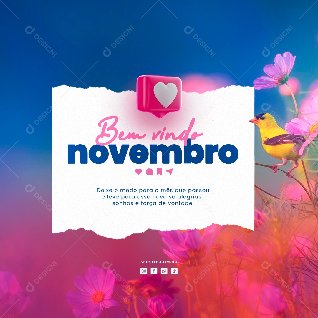 Bem Vindo Novembro Deixe o Medo para o Mês que Passou Social Media PSD Editável