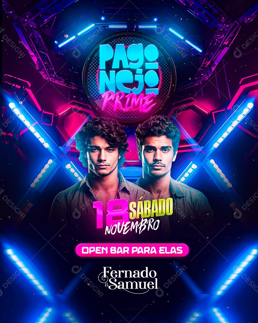 Flyer Pagonejo Prime Open Bar para Elas Fernado & Samuel Social Media PSD Editável