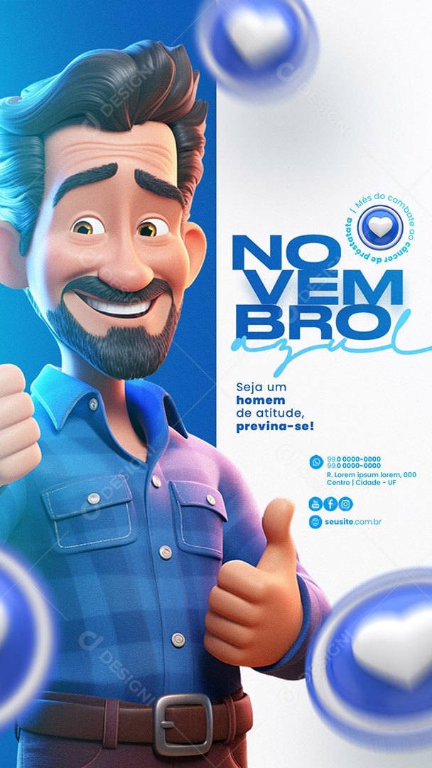 Story Novembro Azul Seja um Homem de Atitude Mês de Combate ao Câncer de Próstata Social Media PSD Editável